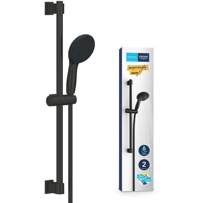 Set de ducha con rociador de 2 chorros, barra de 60 cm y flexo de 1,75 m - GROHE Vitalio Start 110 279482431 - Ahorro de agua - Negro mate Set de ducha con rociador de 2 chorros, barra de 60 cm y flexo de 1,75 m - GROHE Vitalio Start 110 279482431 - Ahorro de agua - Negro mate