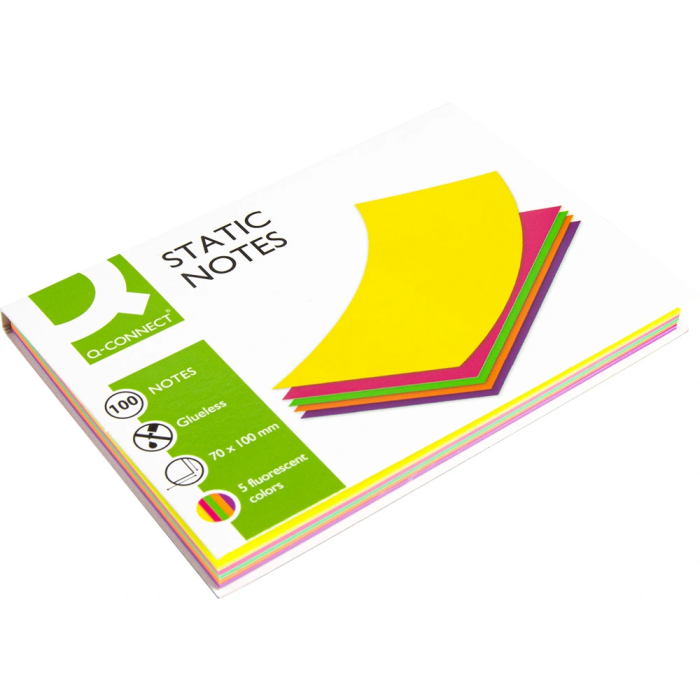 Q-connect Bloc de Notas Electrostáticas Adhesivas Quita y Pon 70x100 mm 100 Hojas 5 Colores Fluorescentes 3