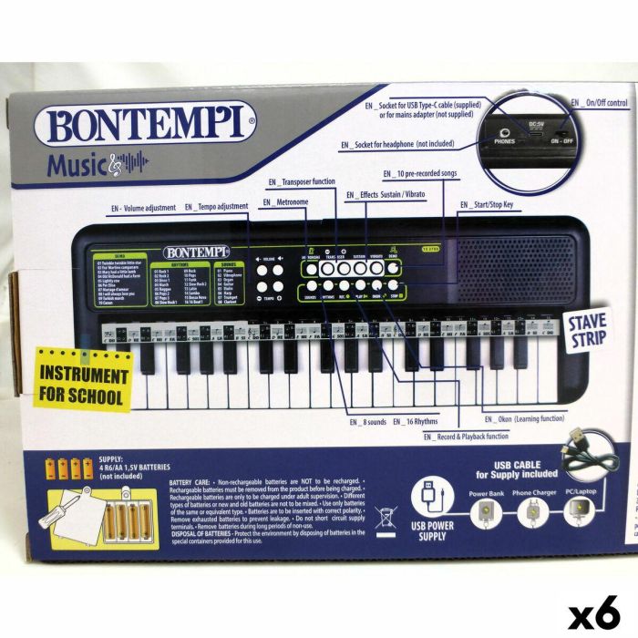 Teclado 37 Teclas Bontempi 42 x 4 x 15 cm (6 Unidades) 11 Teclado 37 Teclas Bontempi 42 x 4 x 15 cm (6 Unidades) 11