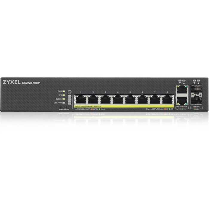 Zyxel GS2220-10HP-EU0101F Switch Gestionado L2 10 Puertos Gigabit Ethernet PoE con 2 Puertos SFP Combo, Montaje en Rack, Negro 1 Zyxel GS2220-10HP-EU0101F Switch Gestionado L2 10 Puertos Gigabit Ethernet PoE con 2 Puertos SFP Combo, Montaje en Rack, Negro 1