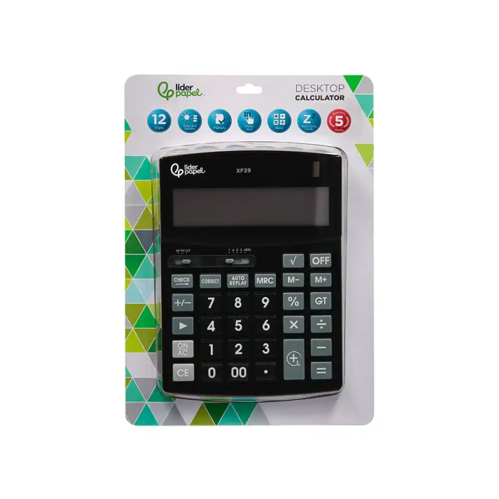 Liderpapel Calculadora Sobremesa xf29 12 Dígitos Solar y Pilas Color Negro 190x140x30 mm 1