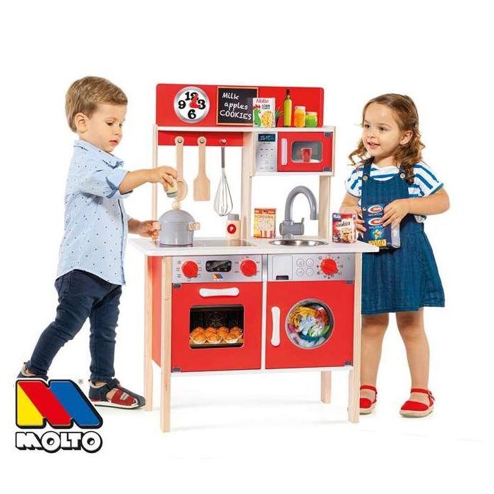 Cocina de madera roja con 10 accesorios 85,5x30x60 cm Cocina de madera roja con 10 accesorios 85,5x30x60 cm
