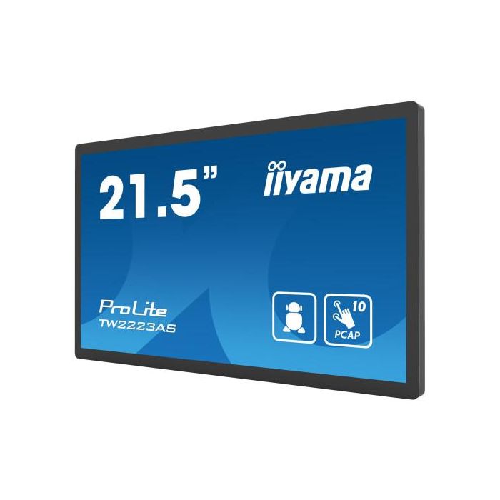 iiyama TW2223AS-B2 pantalla de señalización Panel plano interactivo 54,6 cm (21.5") Wifi 400 cd / m² Full HD Negro Pantalla táctil Procesador incorporado Android 12 24/7 4