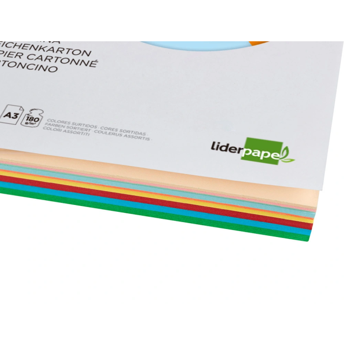Liderpapel Cartulina A3 180g/m2 10 Colores Surtidos Paquete 100 Hojas 5