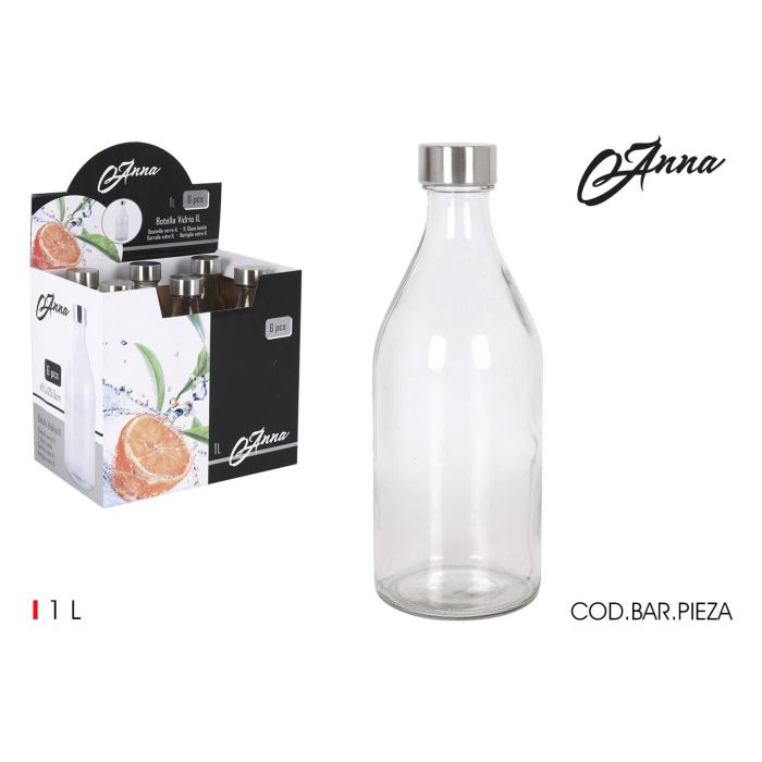 Anna Botella de Vidrio 1L con Tapa de Metal Redonda - 9,4 x 9,3 x 25,3 cm (6 Unidades) 0 Anna Botella de Vidrio 1L con Tapa de Metal Redonda - 9,4 x 9,3 x 25,3 cm (6 Unidades) 0