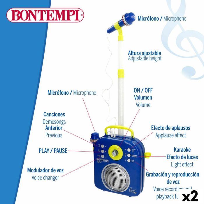 Altavoz con Micrófono Karaoke Bontempi 2 Unidades 14 Altavoz con Micrófono Karaoke Bontempi 2 Unidades 14