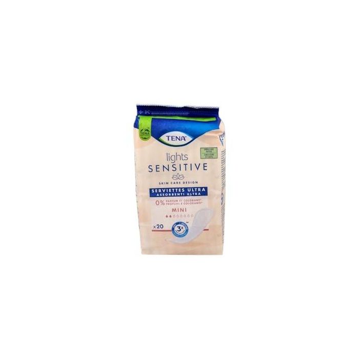 Tena Lady TENA LIGHTS Compresas Ultra Sensitive Mini para Pérdidas Leves, Cuidado Piel, Sin Fragancias ni Tintes - 20 Unidades