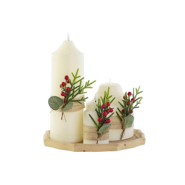 Set de Velas DKD Home Decor Blanco Verde Navidad 7 x 7 x 15 cm