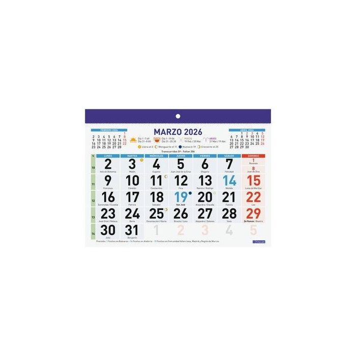 Calendario (2026) Finocam Faldilla Mensual Numeros Grandes F92 210X150