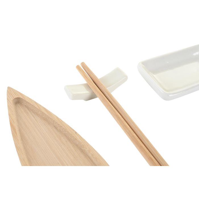 DKD Home Decor Set de 8 Cuencos para Sushi Bambú y Cerámica Natural Blanco 5 x 2 x 8 cm 2