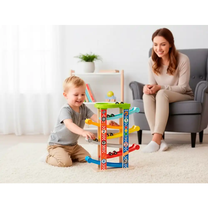 Imaginovo Juego Infantil Torre de Deslizamiento con 7 Niveles, Incluye 6 Coches, +18 Meses, 38x32x14cm 3