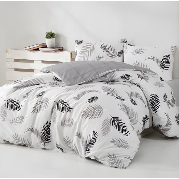 Juego de cama ASI8683743677702 - Funda nórdica 220x240 cm y 2 fundas de almohada 60x60 cm - 100% algodón reforzado gris 2
