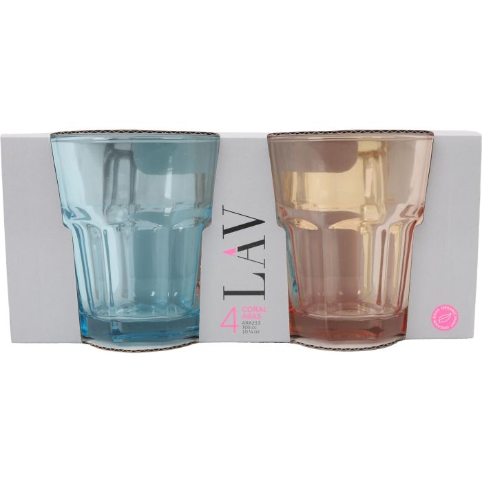 LAV Set 4 Vasos 305cc Aras Color 8.5 x 10 x 8.5 cm (6 Cajas)