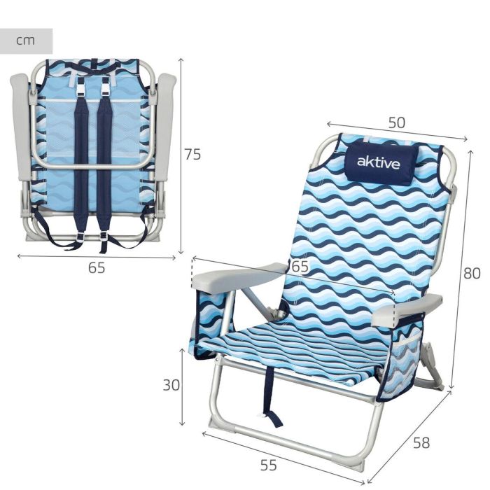Silla de Playa Aktive 50 x 80 x 58 cm (2 Unidades) 3 Silla de Playa Aktive 50 x 80 x 58 cm (2 Unidades) 3