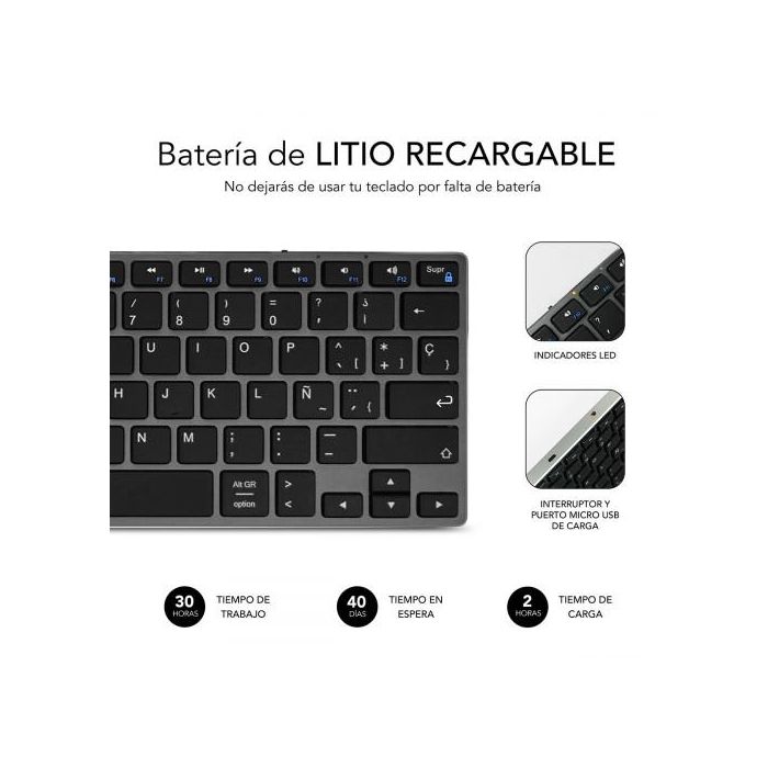 SUBBLIM Teclado Wireless Bluetooth Aluminio Advance Compact Grey 3