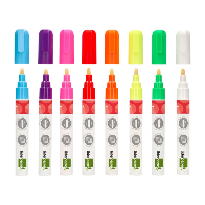 Liderpapel Rotulador Tiza Líquida Punta Redonda Trazo 6 mm Caja 8 Unidades Colores Surtidos 2