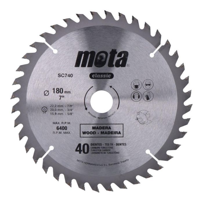Mota Herramientas Sc740 Sierra circular de widia para madera, Ø180 mm, 40 dientes de carburo de tungsteno 0 Mota Herramientas Sc740 Sierra circular de widia para madera, Ø180 mm, 40 dientes de carburo de tungsteno 0