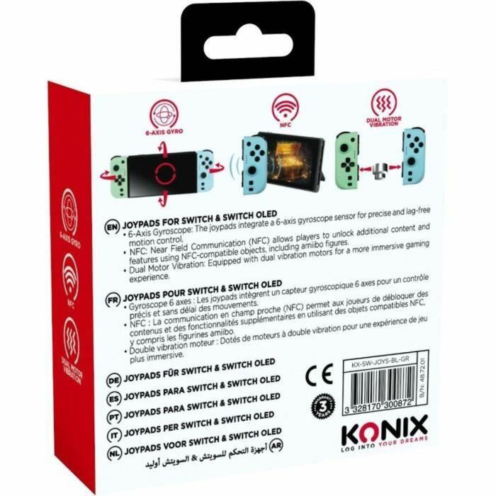 Konix Joypads para Nintendo Switch y Switch OLED con Batería de 8 horas y Función de Vibración - Verde y Azul