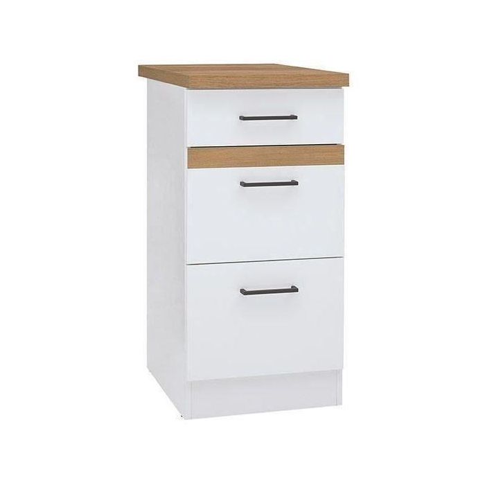 Junona JUNONAMB3T40BL Módulo bajo de cocina Junona Kitchen de 40 cm con 3 cajones y encimera de trabajo, blanco brillante