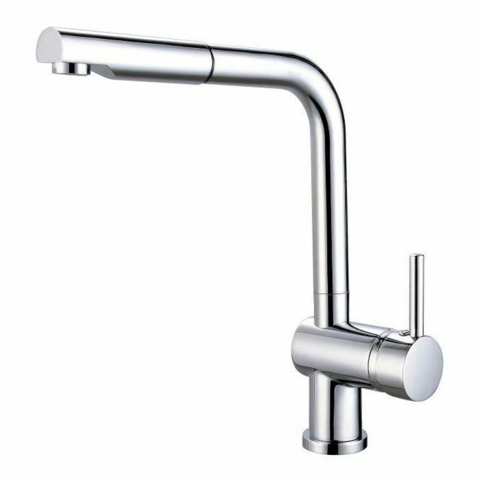 Edouard Rousseau Grifo Mezclador de Cocina con Ducha de Mano Extraíble, Ahorro de Agua, Cartucho Cerámico Ø40mm, Latón, Gris Cromado