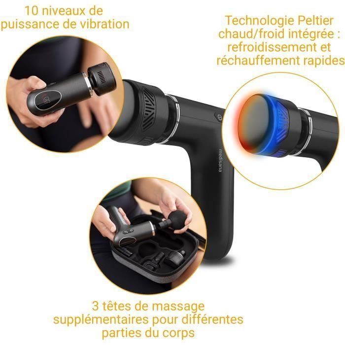 Medisana MG 560 Pistola de Masaje Frío y Calor, 10 Intensidades de Percusión, 3 Niveles, 4 Accesorios, Color Negro 5