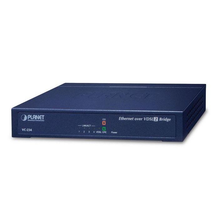 Planet VC-234 Bridge VDSL2 sobre Ethernet 4 Puertos 100/100Mbps, Extensor de Red de Alto Rendimiento para Línea de Cobre Profile 30a