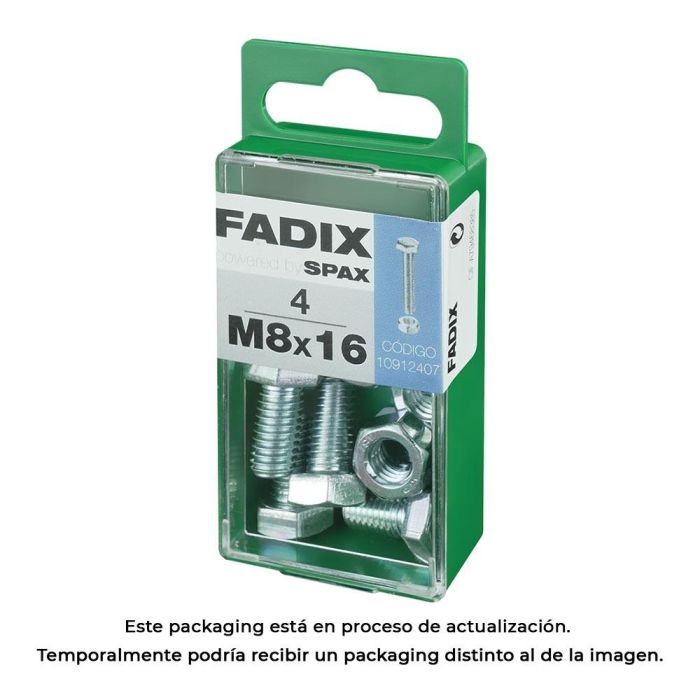 Fadix Tornillo Métrico de Cabeza Hexagonal y Tuerca Cincada M8x16mm - Caja de 4 Unidades 0 Fadix Tornillo Métrico de Cabeza Hexagonal y Tuerca Cincada M8x16mm - Caja de 4 Unidades 0