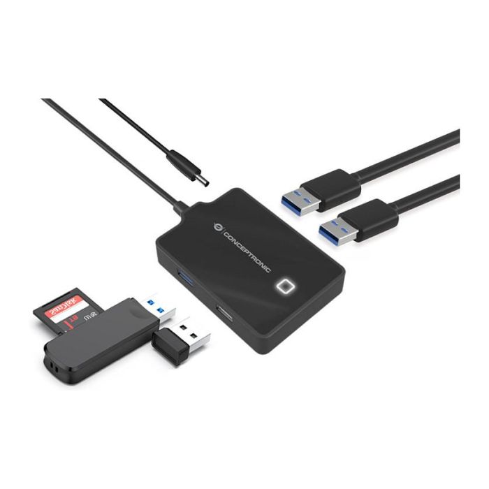 Conceptronic Hubbies10B Concentrador USB 3.0 / 2.0 de 4 Puertos Alta Velocidad 5 Gb/s con Cable de 90cm Plug and Play Negro 3