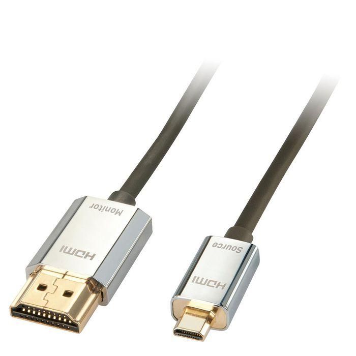 Lindy Cable HDMI 2.0 CROMO Slim Activo 3m Micro HDMI a HDMI, Ethernet, 4K, 3D 1080p, Flexible y Direccional