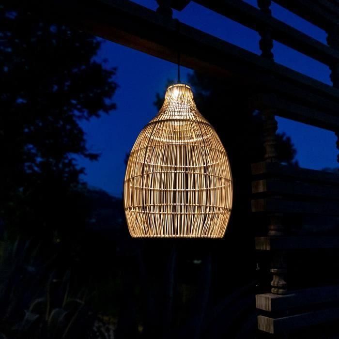Lumisky LUM3760093545754 Lámpara Colgante Solar HOLIDAY H42 cm, Cestería Tejida Bohemia Natural, LED Blanco Cálido 3