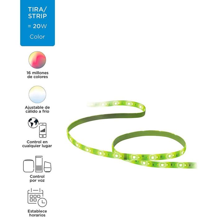 Philips Tira de LED 2m 1.600lm StarterKit Wiz, Control por Voz y App, RGB, 16 Millones de Colores, WiFi y Bluetooth 1 Philips Tira de LED 2m 1.600lm StarterKit Wiz, Control por Voz y App, RGB, 16 Millones de Colores, WiFi y Bluetooth 1
