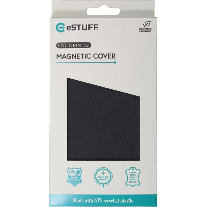 eSTUFF Funda INFINITE VENICE de cuero magnético para iPhone 16 Pro - Negra, 86% material reciclado