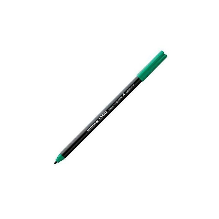 Edding Rotulador de Fibra 1300 Trazo Medio 2mm Verde para Papel Claro, Secado Rápido, Acuarelable - 10 Unidades (10 Unidades)