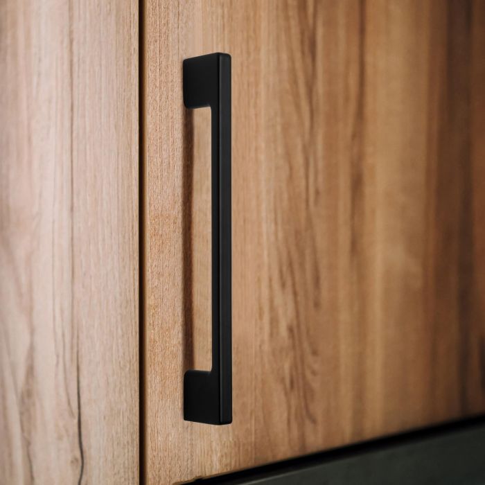 Emuca Lote de 5 tiradores para mueble Paiporta, L160mm, intereje 128mm, Zamak, Pintado negro 1 Emuca Lote de 5 tiradores para mueble Paiporta, L160mm, intereje 128mm, Zamak, Pintado negro 1