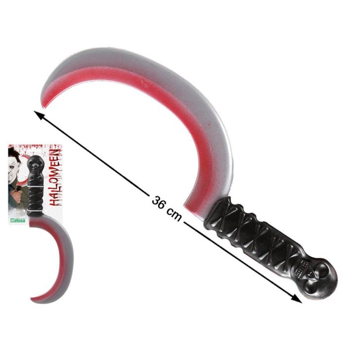 Hoz Curva de 36 cm Gris con Efecto Sangre para Disfraz