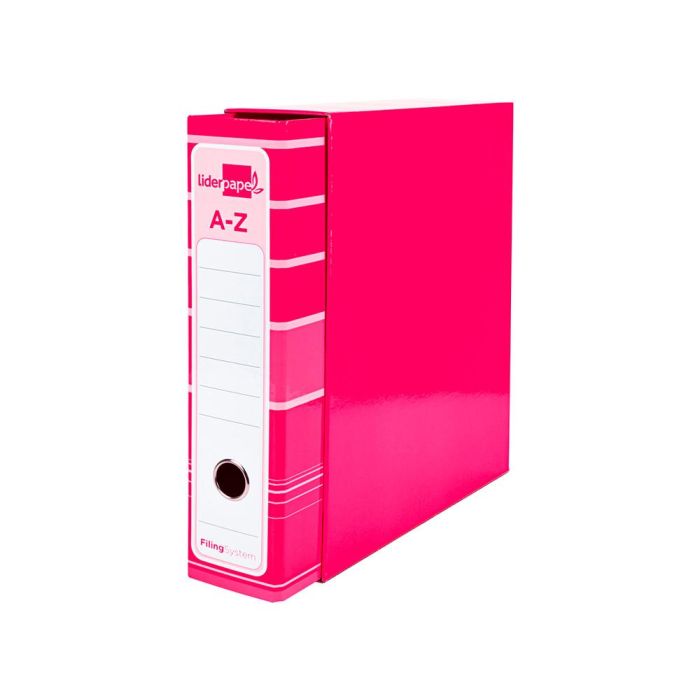 Archivador De Palanca Liderpap El A4 Filing System Forrado Sin Rado Lomo 80 mm Rosa Con Caja Y Compresor Metalico 1