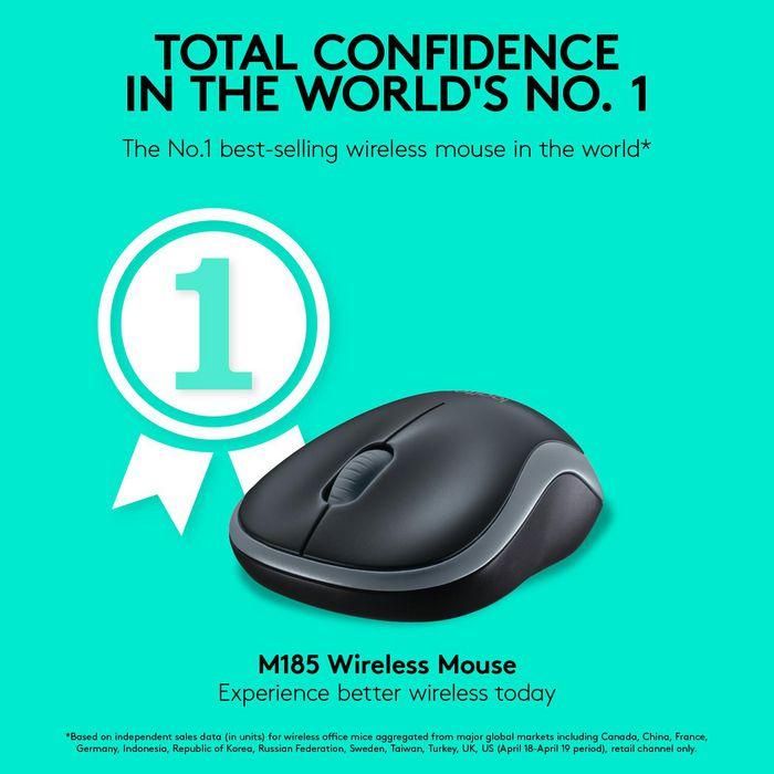 Logitech Wireless Mouse M185, RF Wireless, Alkaline, Grey 6 Logitech Wireless Mouse M185, RF Wireless, Alkaline, Grey 6