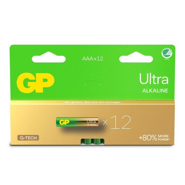 GP 24AU/LR03 Pilas AAA Ultra Alkaline, Pack de 12 Unidades con Tecnología G-Tech, Batería Multiusos para Dispositivos