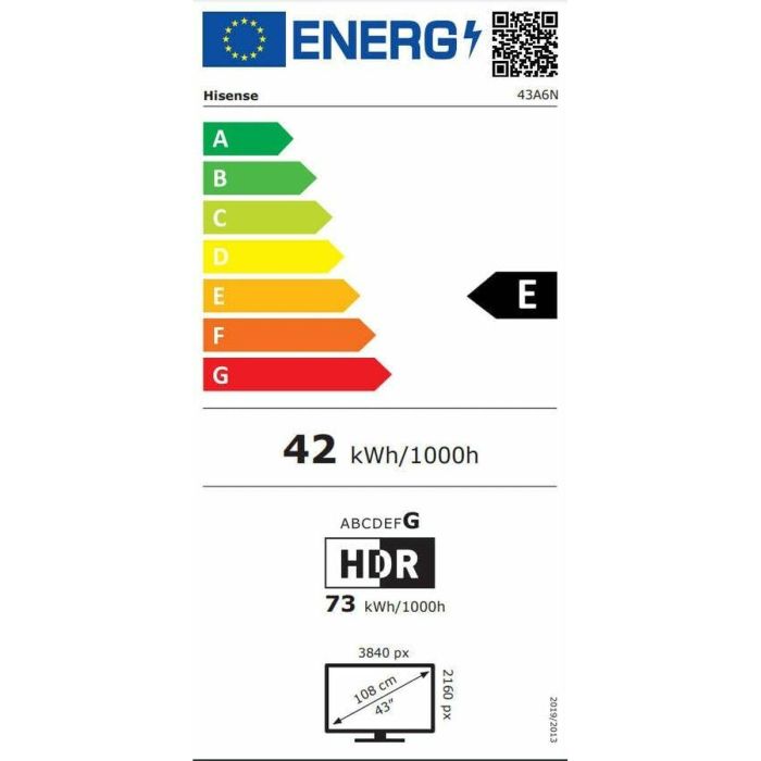 Hisense 43A6N Televisor Smart TV LED 43 pulgadas (108 cm) con resolución 4K UHD, tecnología HDR 10+, 60Hz y 3 entradas HDMI 2