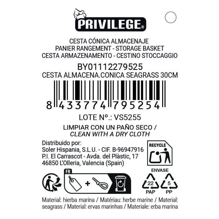 Inde Cesta Cónica de Seagrass para Almacenamiento, 30 cm 10 Inde Cesta Cónica de Seagrass para Almacenamiento, 30 cm 10