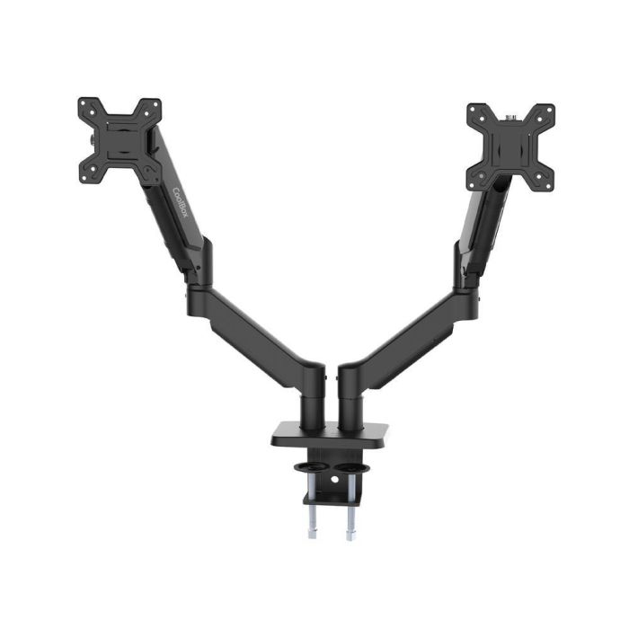 Coolbox Soporte para 2 Monitores Hasta 32 Pulgadas, Acero y Plástico, Negro Mate, Compatibilidad VESA 75x75 y 100x100, Sistema Neumático
