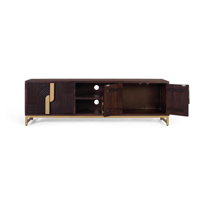 Giner y Colomer Mueble de TV de Madera Maciza de Mango con Base de Metal Dorado 1