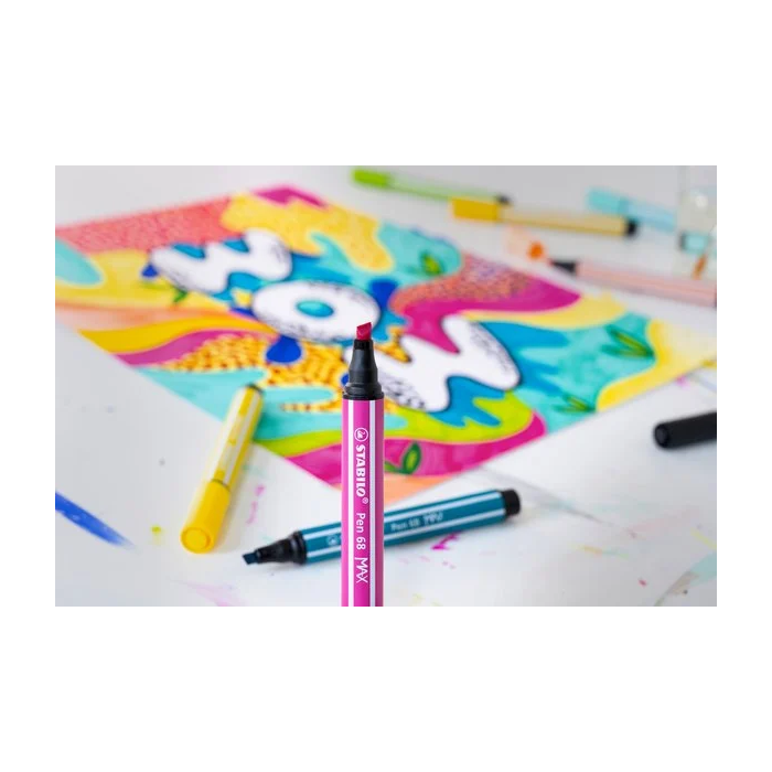Stabilo 768/04-21 Estuche Arty con 4 colores - Rotulador Premium con punta biselada Pen 68 MAX 4