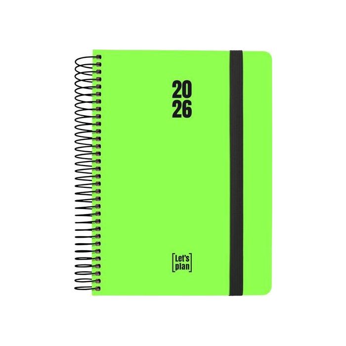 Agenda Anual (2026) Grafoplas Neon Espiral Tapa Extradura Con Goma A5 210X150 D/P Verde
