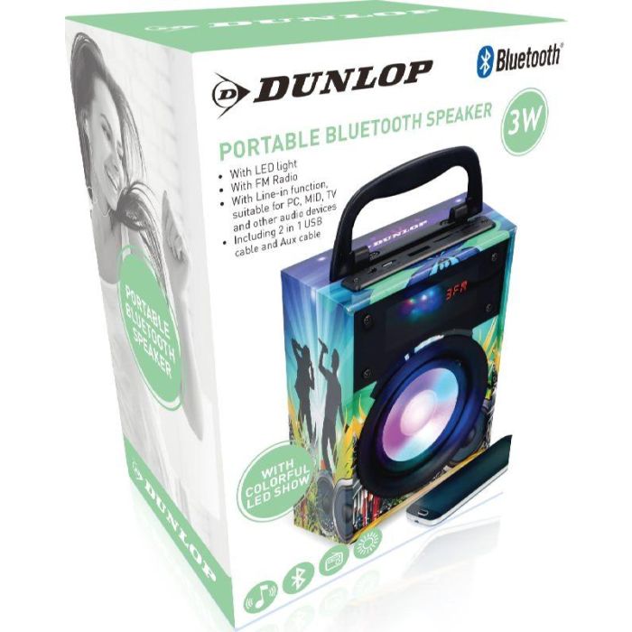 DUNLOP Altavoz Bluetooth de 3W con Luz LED y Radio FM, Mini Altavoz Portátil Inalámbrico