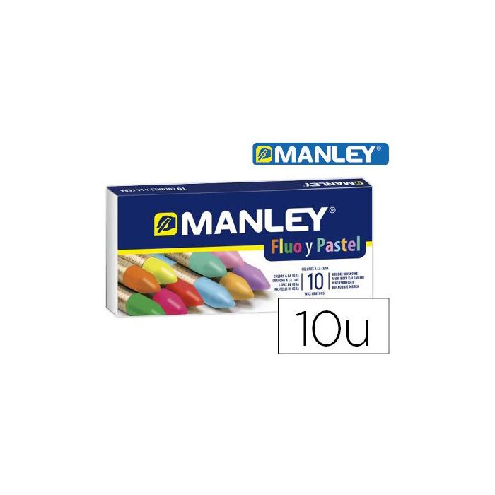 Manley Estuche De 10 Ceras Blandas 60 mm C-Surtidos Fluorescentes Y Pastel