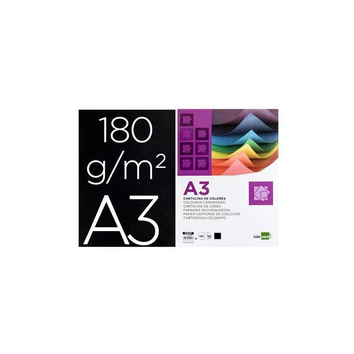 Cartulina Liderpapel A3 180 gr-M2 Negro Paquete De 100 Hojas