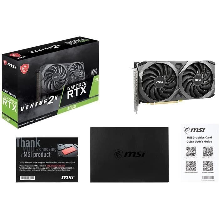 MSI VENTUS 2X NVIDIA GeForce RTX 3060 OC 12GB GDDR6 PCI Express 4.0 Tarjeta Gráfica con 2 Ventiladores MSI VENTUS 2X NVIDIA GeForce RTX 3060 OC 12GB GDDR6 PCI Express 4.0 Tarjeta Gráfica con 2 Ventiladores