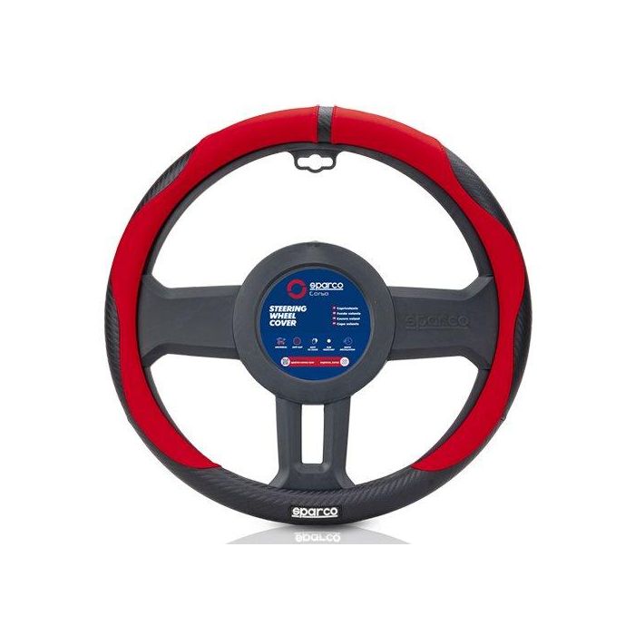 Sparco SPCS128RS Funda Volante Universal Rojo PVC y Caucho Elástico Duradero para Volantes de 37-38 cm. Agarre Cómodo, Antidesvanecimiento 1