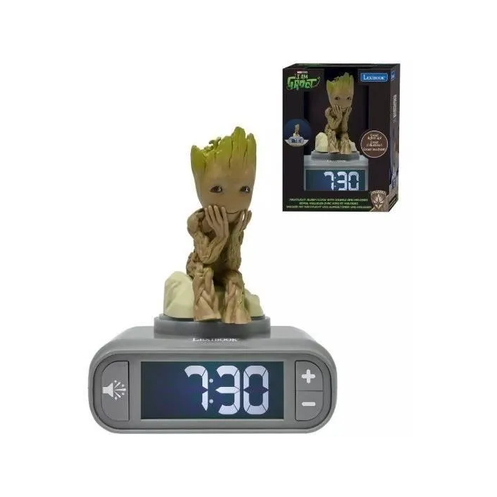 Lexibook LEX3380743104355 Despertador Digital Groot de Guardianes de la Galaxia con Luz Nocturna y Efectos de Sonido